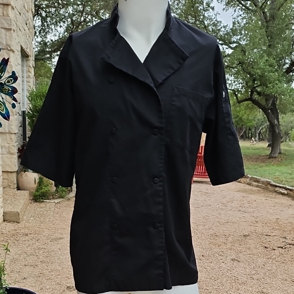 Chef Works Black Short Sleeve Front Button Down Collared CHEF Shirt M